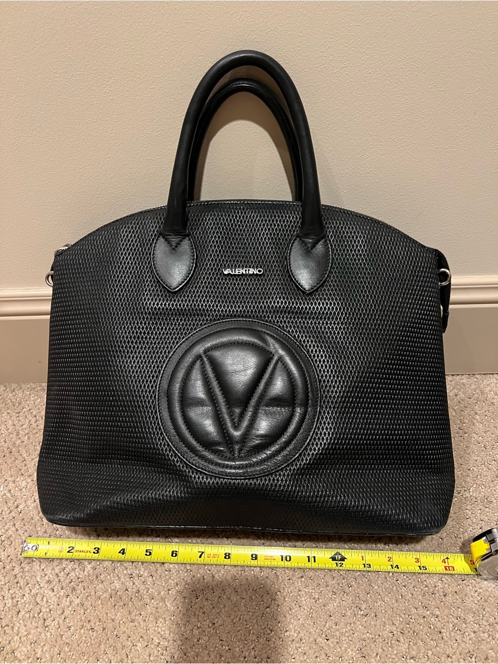 Valentino Black Textured Logo Tote satchel Bag - Picture 10 of 10